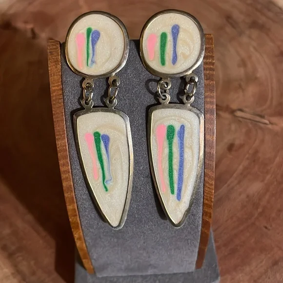 Vintage Colorful Silver  Earrings - Picture 4 of 6